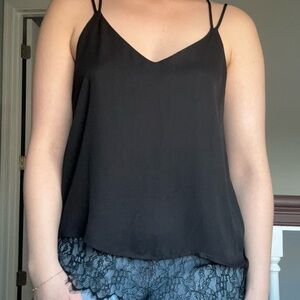 Black Lace Trim Strappy Top